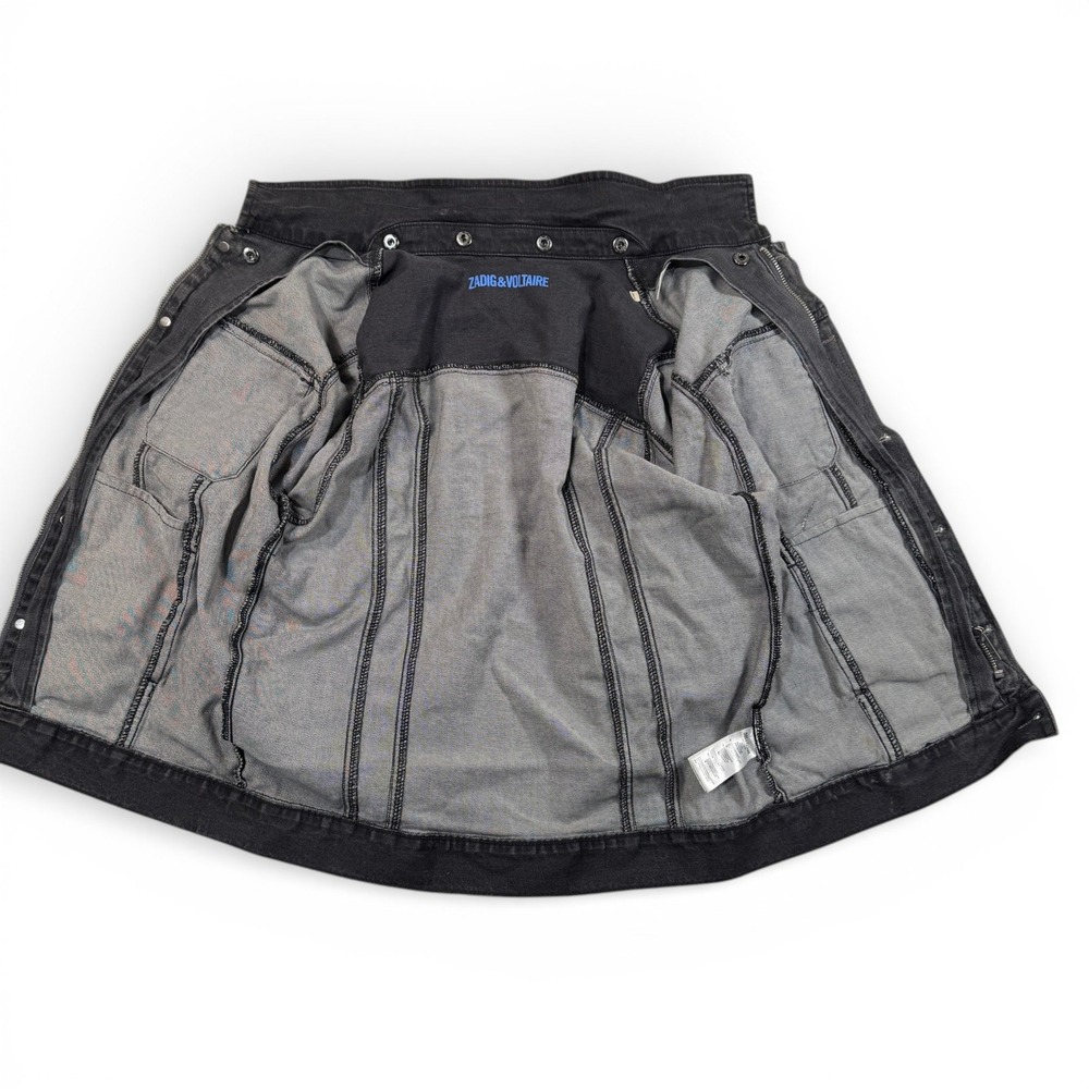 Zadig & Voltaire Noah Faded Black Denim Trucker Jacket Skull Patch Womens 14-S - Picture 3 of 15